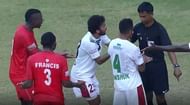 The referee gave a foul and disallowed the goal